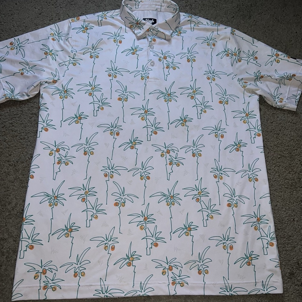 Waggle Men's XL Coconut Grove Palm Golf Polo Shirt Florida Stretch White - Picture 2 of 6